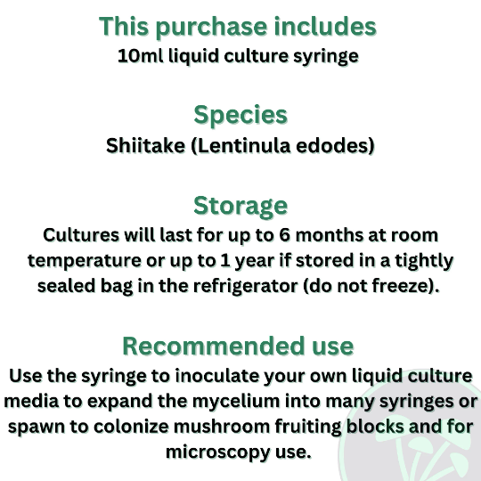Shiitake Mushroom 3782 | Liquid Culture